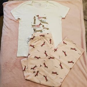 J.CREW Light Pink Dachshund Winter Pajama Set 100% Cotton